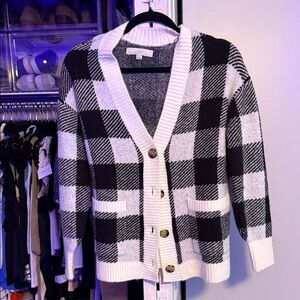 LOFT Black and White Checkered Cardigan
